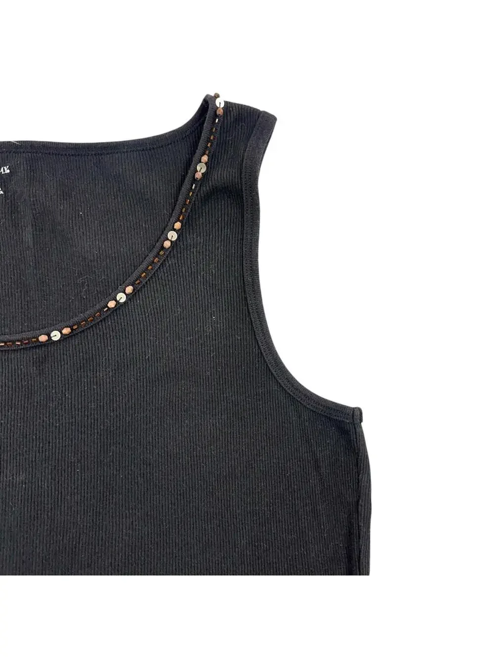 St. John's Bay Y2K Black Ribbed Tank Top with Beaded Neckline